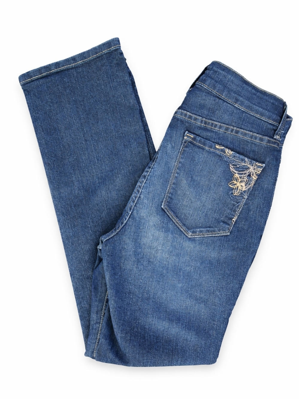 NYDJ Blue Skinny Jeans with Embroidered Back Pocket